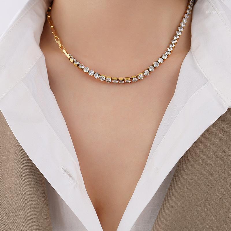 

Chains Fashion Stainless Steel Paper Clip Link Chain Zircon Claw Necklace, Silver