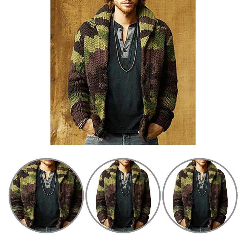 

Men's Sweaters Warm Fall Winter Camouflage Color Buttons Closure Sweater For Outdoor, White;black