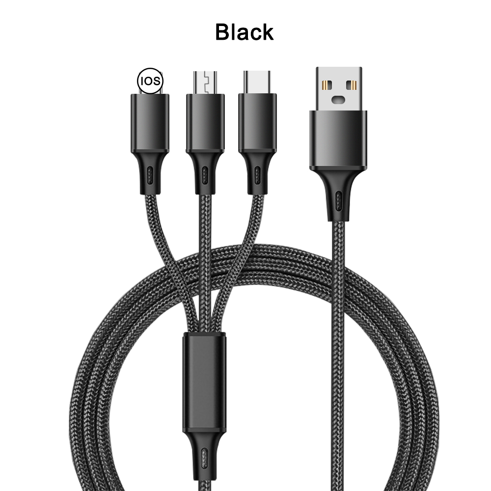

3 in 1 USB Type C Cell Phone Cables For iPhone Android Type-c Huawei Xiaomi IPhone Mobile Charging One Drag Three Data Lines, Gold