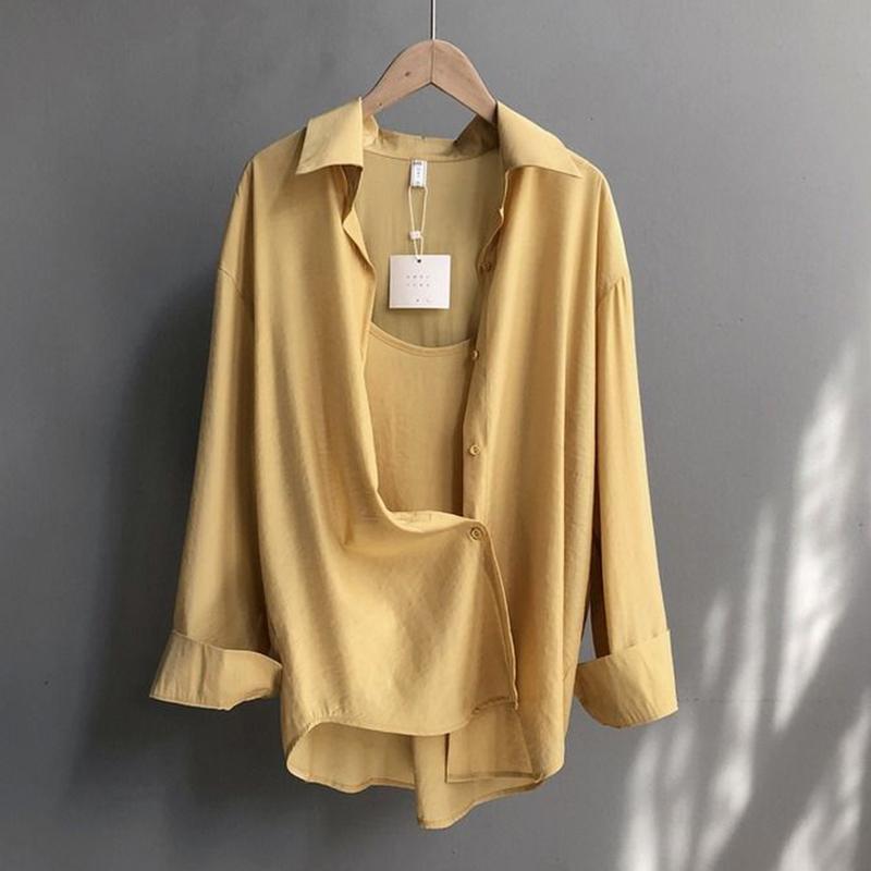 

Women' Blouses & Shirts Long Shirt Women Summer Loose Casual Tops 2021 Korean Style Vintage Turn-down Collar Ladies Elegant P792, Beige