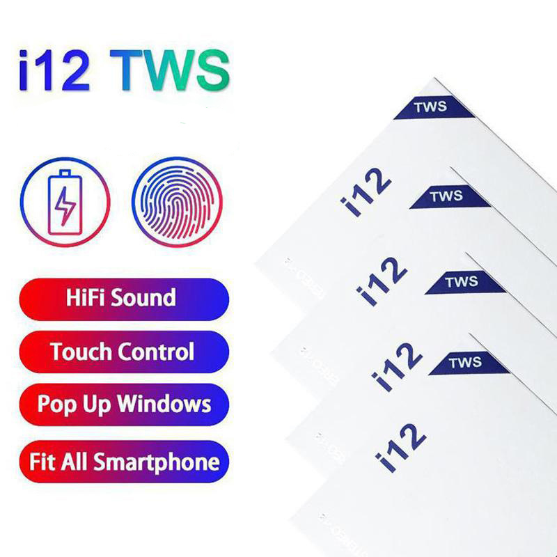 

TWS Wireless Headsets i12 Bluetooth in-ear Stereo Sound Earbuds Pop Up Window with Microphone Charging Box Mini Headphones, White