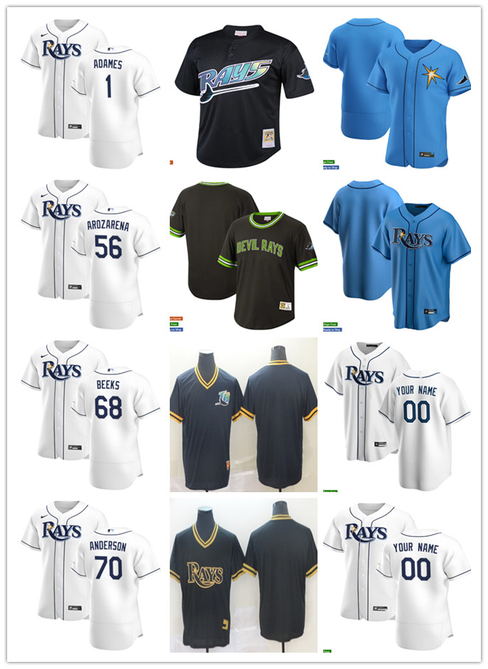 

Men Women Youth Tampa Bay Rays 1 Willy Adames 70 Nick Anderson 56 Randy Arozarena 68 Jalen Beeks Custom Baseball Jersey, Blue;black