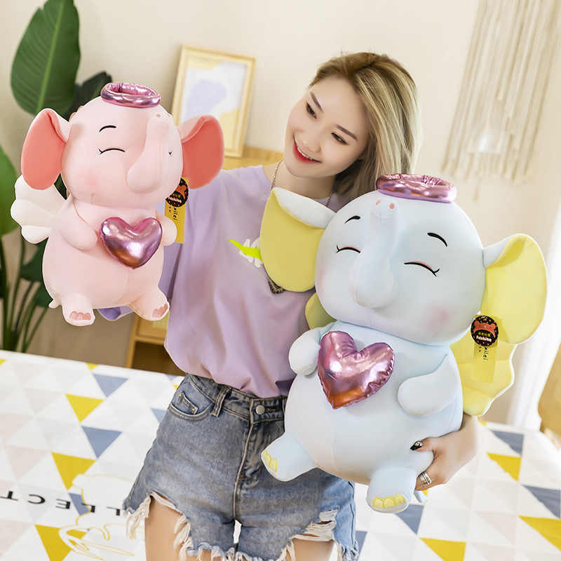 

2021 new plush toy creative cute angel baby elephant doll children's bed comfortably sleeping pillow birthday gift