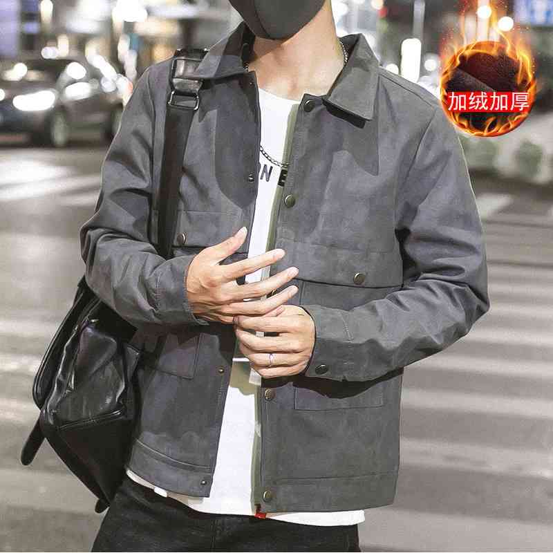 

2021 autumn new coat men's casual Korean loose trend Plush tide brand jacket men's cardigan top, Gray