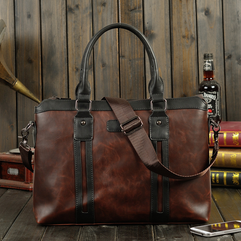 

Men Genuine Leather Briefcase Backpack Brand Designer Handbag Crossbody Messenger Shoulder Business Bags Laptop Portfolio Attache Case Tote, Black