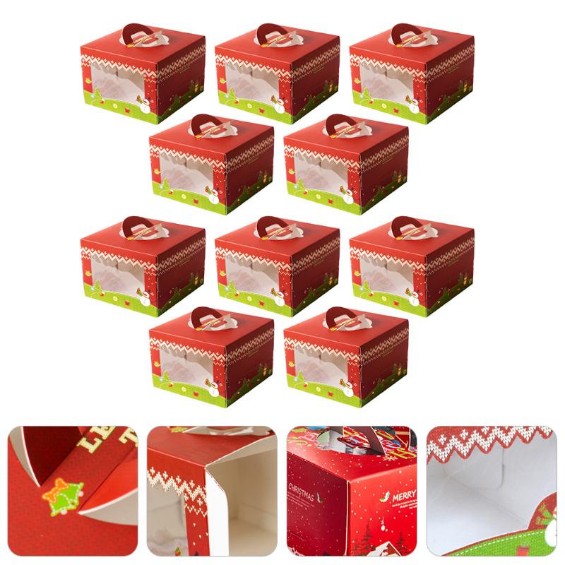 

Gift Wrap 10Pcs Christmas Cake Packaging Boxes Food Packing Portable Container