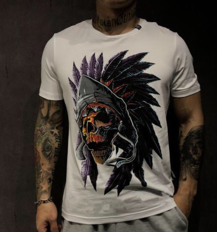 

Spring summer European and American fashion brand short sleeve T-shirt brick skeleton an chief men's slim half