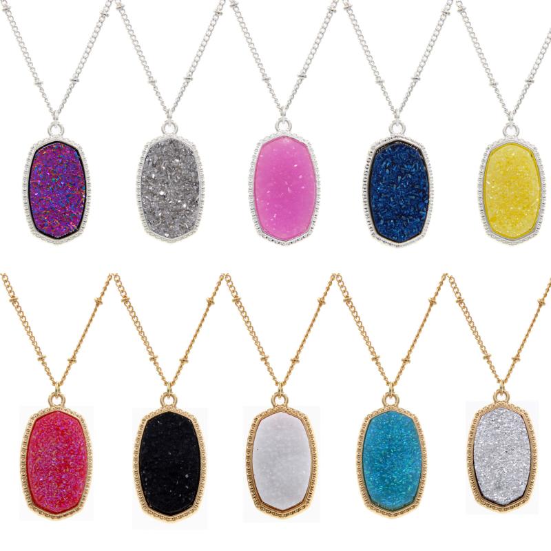 

Pendant Necklaces Resin Oval Druzy Drusy Hexagon Necklace Choker Statement For Women Jewelry Gift Party, Silver