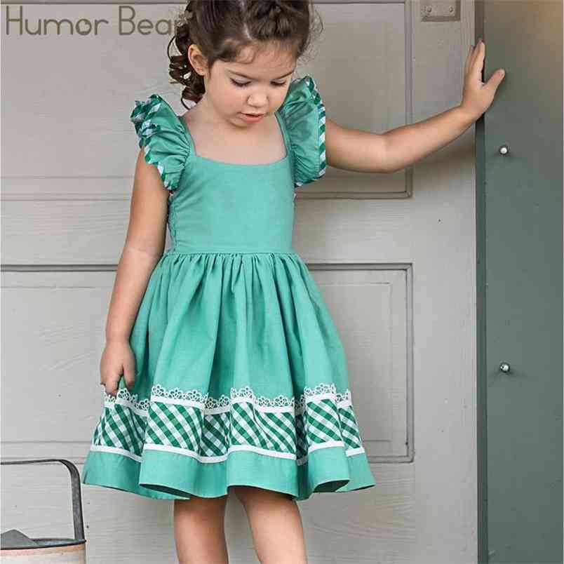 

Summer Children's Dress girls flying sleeve dress baby Open back strap Baby Girls Kids Clothing 210611, Green