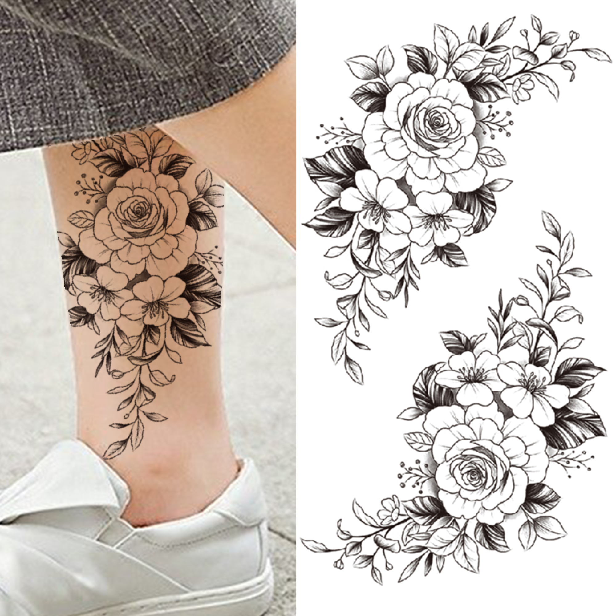 

Waterproof Temporary Tattoos Sticker tattoo Stickers For Women Girls arm Fake sleeve tatoo Flower snake Rose Black Death Eaters Dark Mark Mamba Peony Tatoos body art