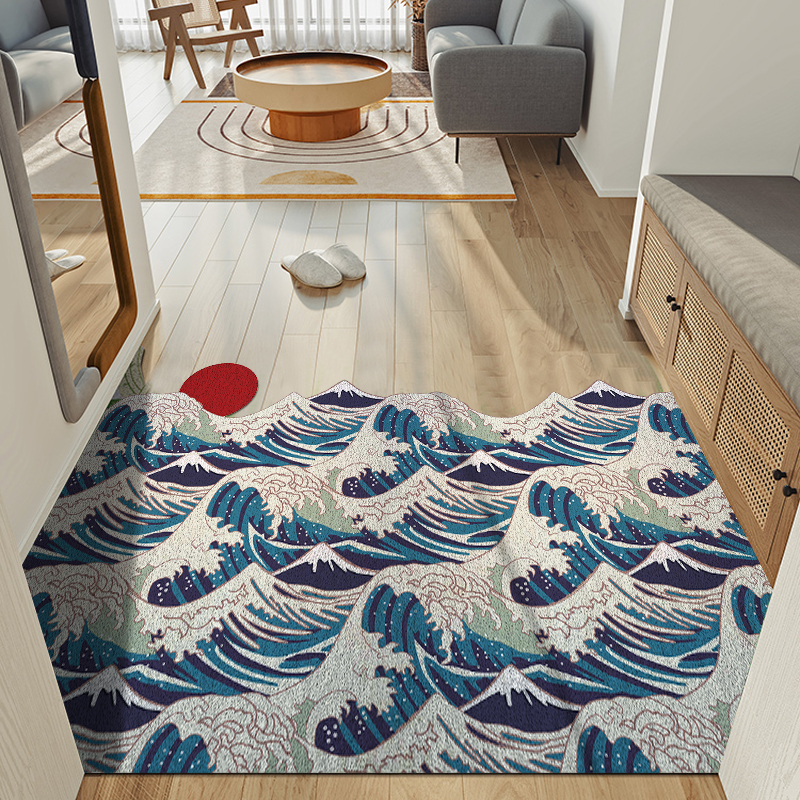 Rubber Doormat Washable Non-slip Rug for Hallway Wave Sun Waterproof Easy Clean Carpet Entryway Resist Dirt Trapper Rugs-image-699692781