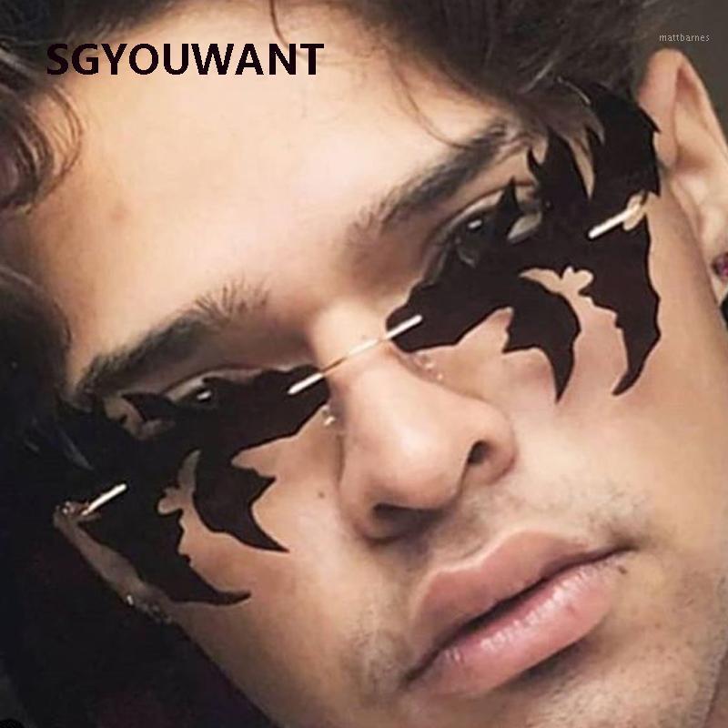 

Sunglasses SGYOUWANT Unique Sickle Shape Rimless Women Vintage Clear Ocean Lens Eyewear Men Cat Eye Sun Glasses Shades UV400