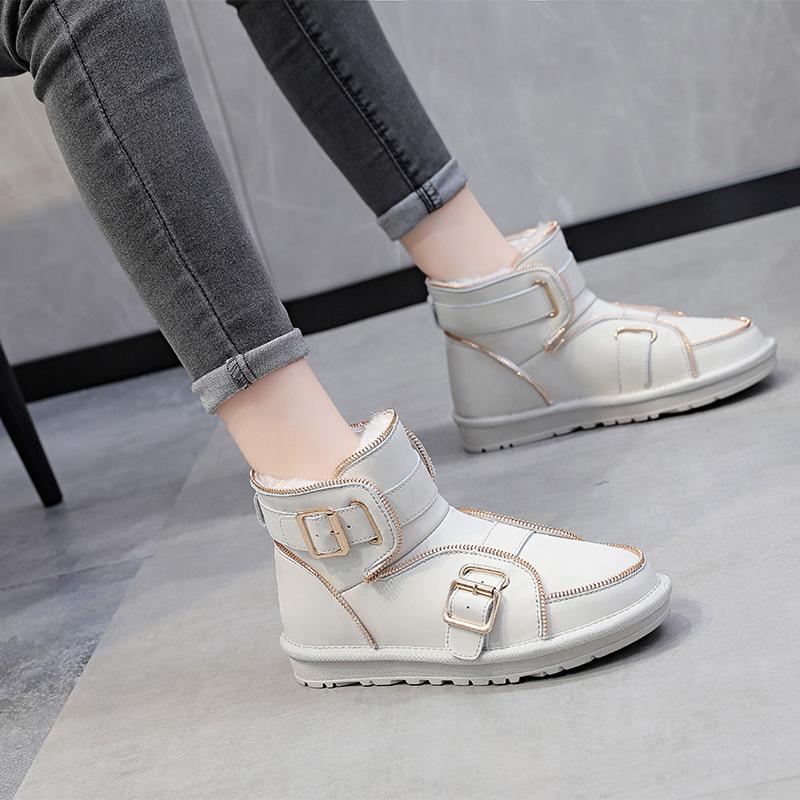 

Boots Motorcycle Snow Women's Winter Fur Short Tube Wool Cotton Shoes Warm Fashion Skin Plus Velvet Ankle, Black