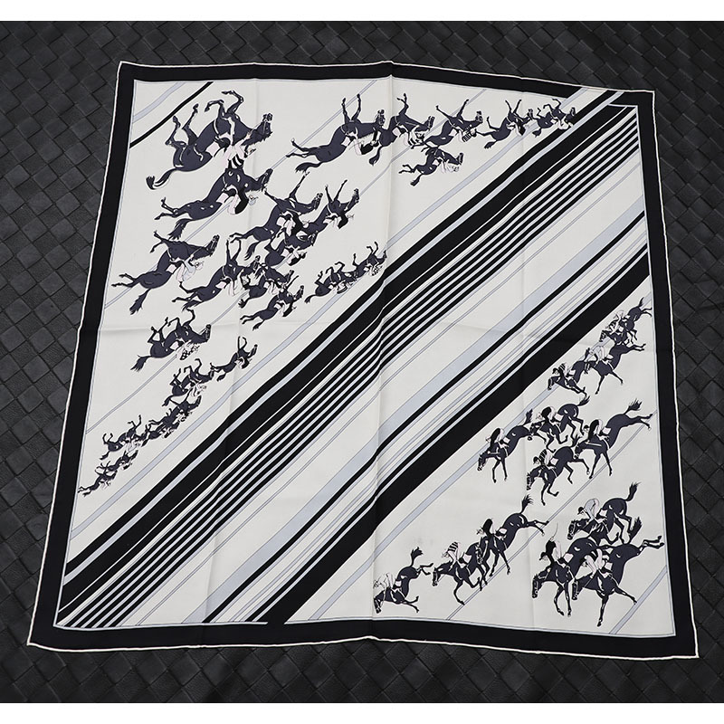 

black white 100% Natural Mulberry* 90*90cm Designer Silk Scarf Hand Rolled Edges foulard en soie luxe