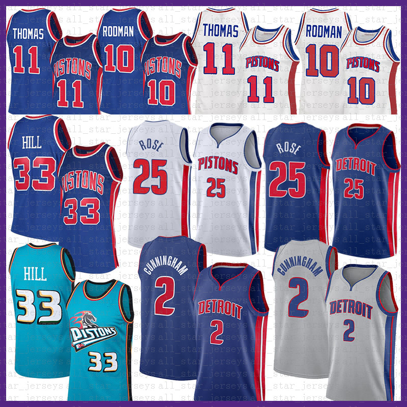 

Cade 2 Cunningham Basketball Jersey DetroitPiston2021 New Derrick 25 Rose Grant 33 Hill Isiah 11 Thomas Dennis 10 Rodman Mens Silver, Black;red