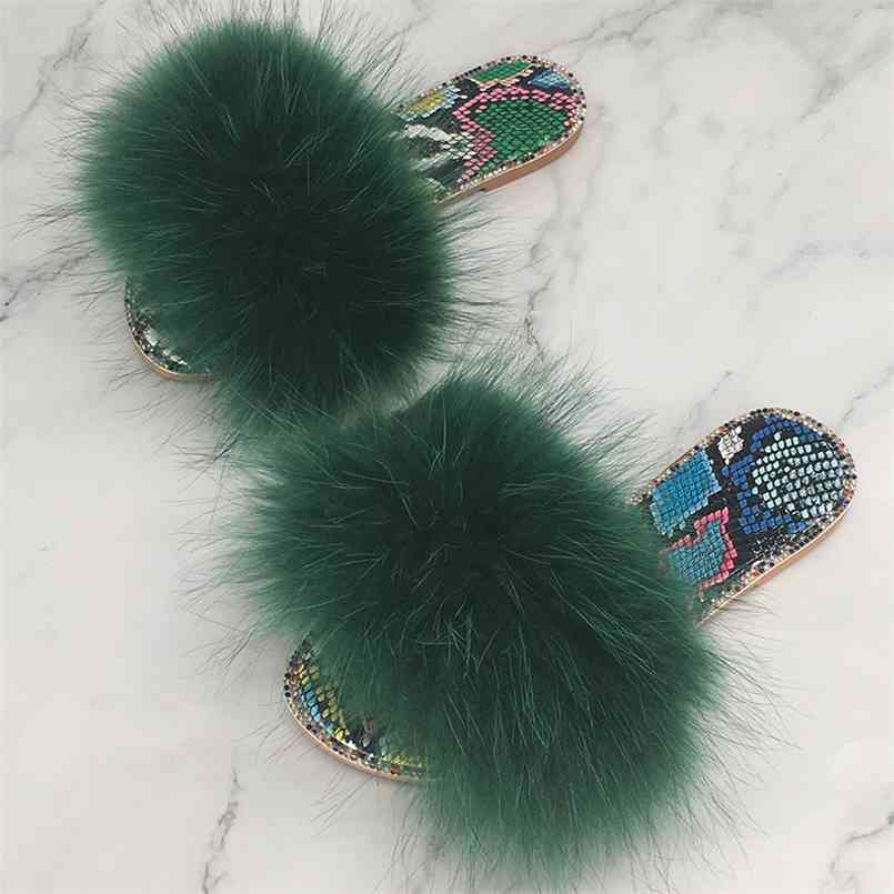

Women Flip Flops With Fur Real Slippers Female Fluffy Slides Summer Sandal Crystal Bling Designer Slipper Ladies Shoes Jelly 210628, Only fur flip flops