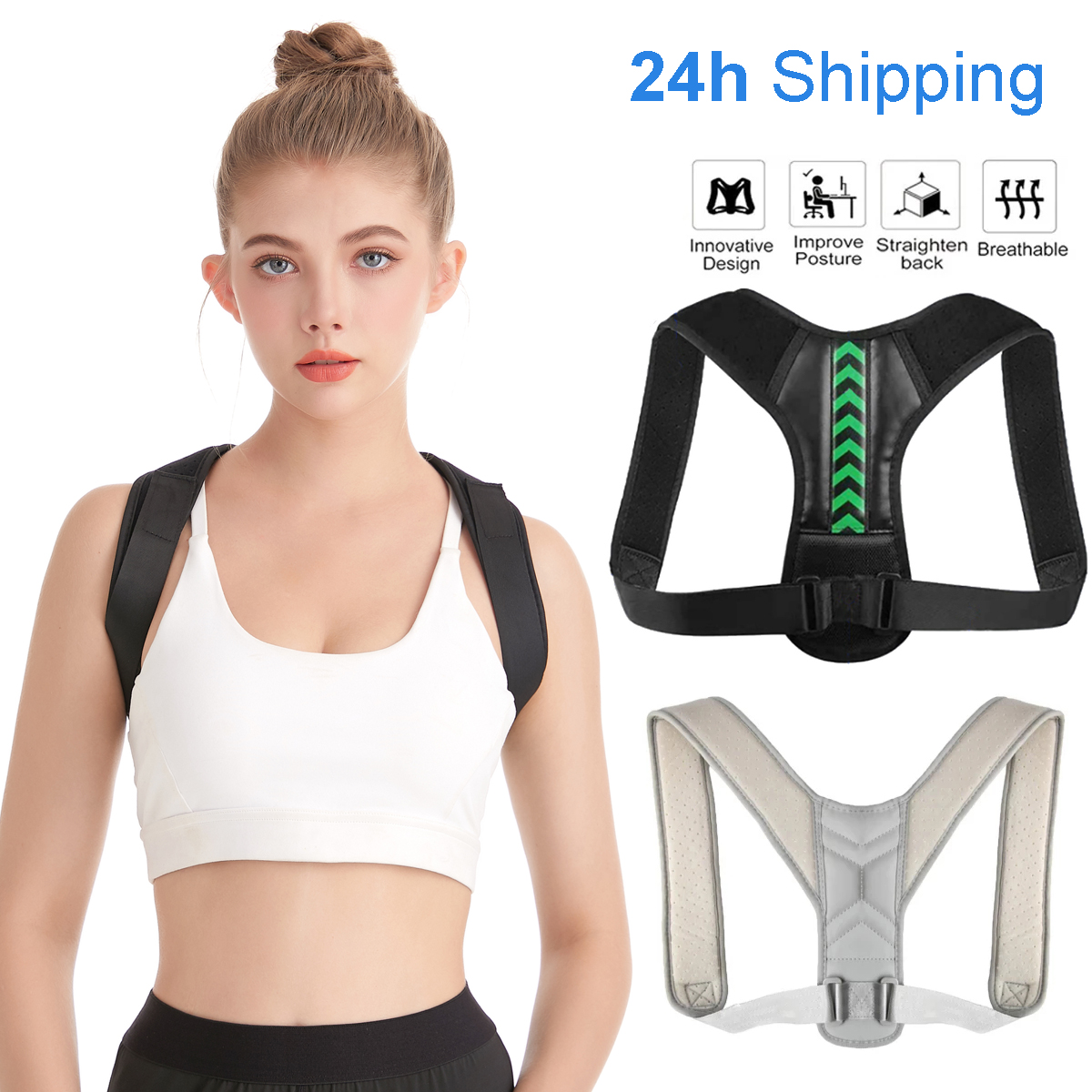 

Back Shoulder Posture Corrector brace Adjustable Adult Sports Safety Support Corset Spine Belt Correction Bone Care Braces & Supports, Black