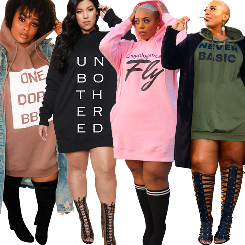 

Hoodie Dress Oversized Letter Streetwear Long Sleeve Tracksuit Casual Plus Size Pullover Sweater Dress Wholesale Dropshipping, Black
