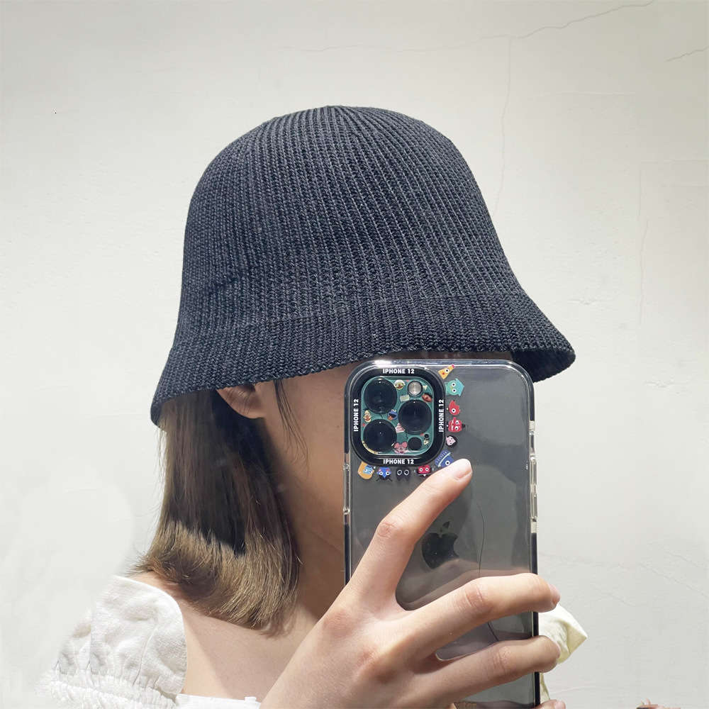 

Sun hat Xianzi double curved solid knitted bucket hat for women in summer, Blue;gray