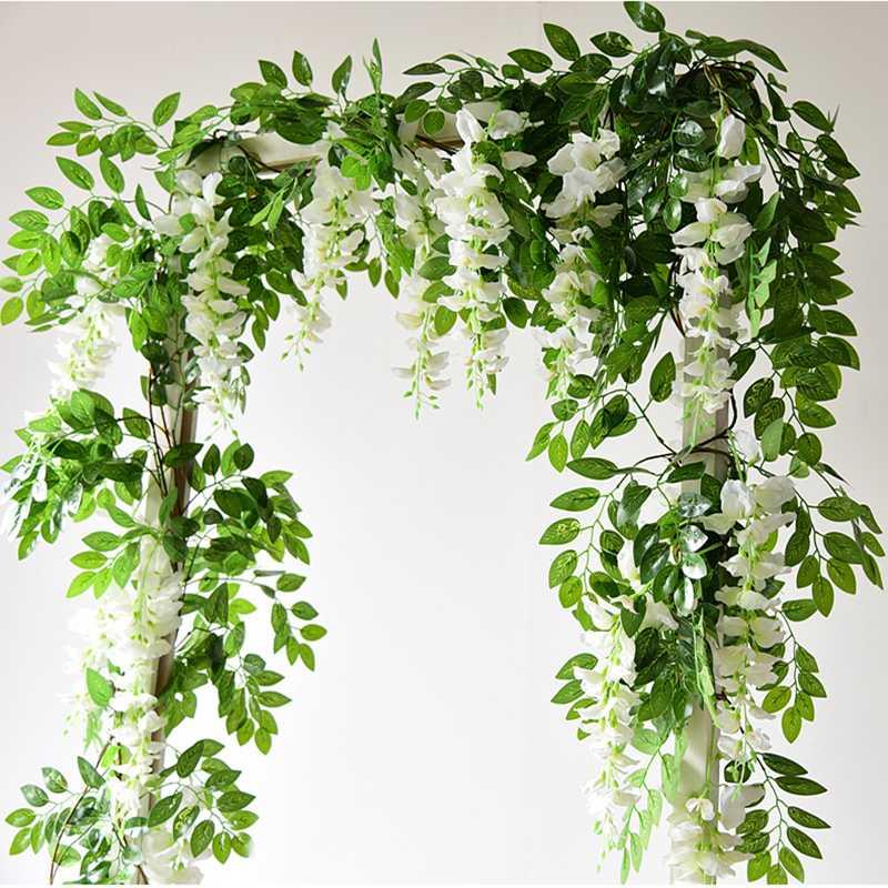 

7ft 2m Flower String Artificial Wisteria Vine Garland Plants Foliage Outdoor Home Trailing Flowers Fake Hanging Wall Party Wedding Decoration Arch, As picture shown