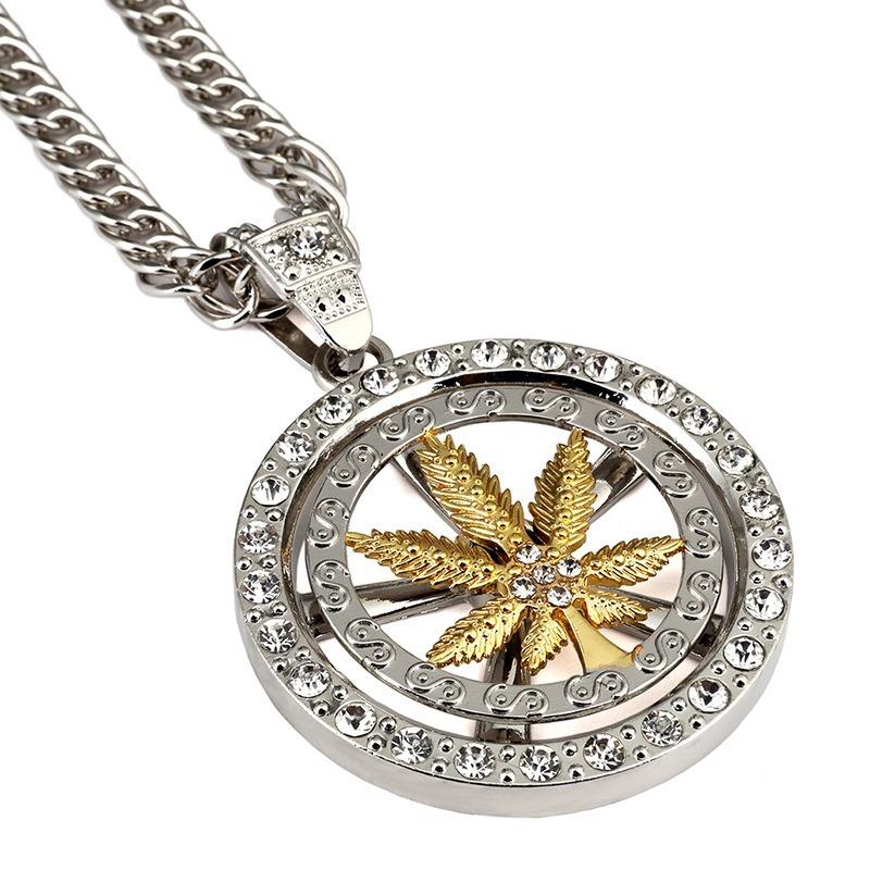 

Pendant Necklaces High Quality Alloy Long Chain Necklace Rotatable Crystal Hip Hop Fashion Jewelry For Women And Men