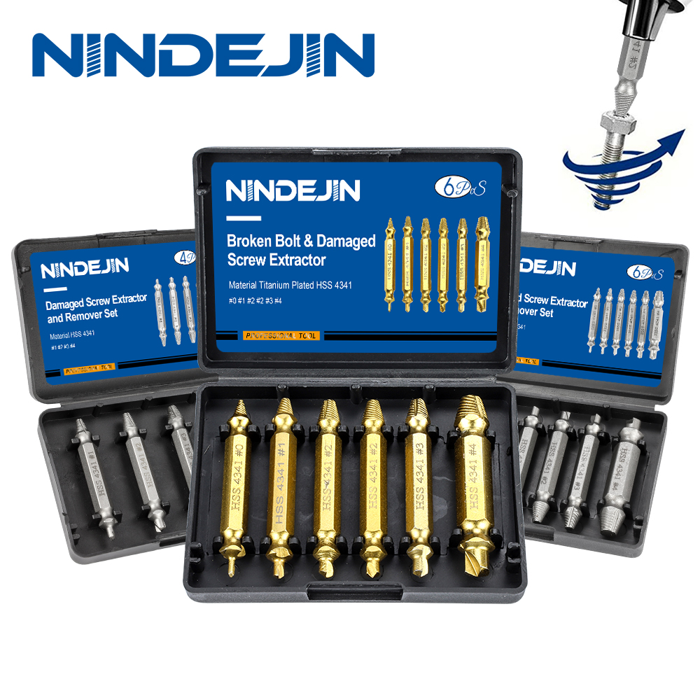 

NINDEJIN High Speed Steel 4-6 PCS Damaged Screw Extractor Drill Bit Set Broken Bolt Remover