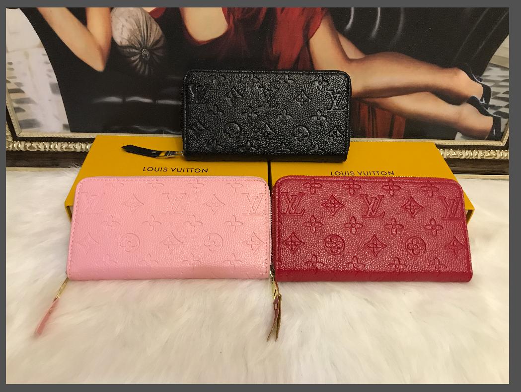 

LV LOUIS Top Quality VITTON Wallets For Women Genuine Leather Bags Zipper Long Wallet Designer Luxurys Purse with Box, Red;black