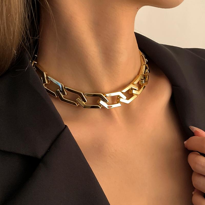 

Chokers 2021 Neo Gothic Geometric Rhombus O Shape Choker Necklace For Women Fashion Trendy Clavicle Chain Jewelry Gift