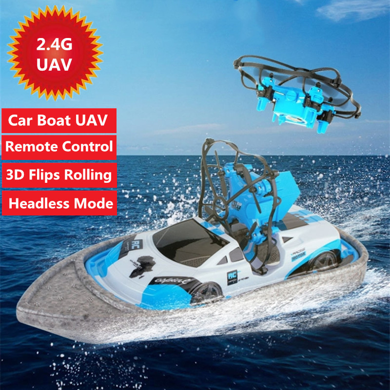 

Newest RC Drone & RC Car & RC Boat 3 in 1 Toy Water Land Air Playing Toy With Headless Mode 360degree Rolling Flips Altitude, No altitude hold1