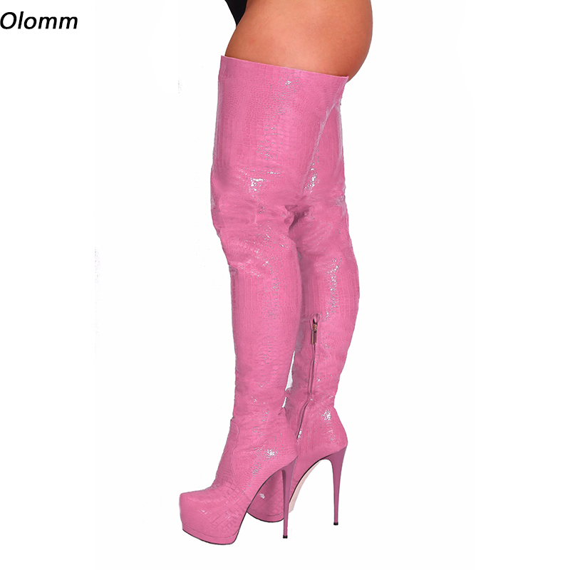 

Rontic Italian Style Women Winter Crotch Boots Platform Stiletto Heels Round Toe Gorgeous Pink Red Night Club Shoes US Size 5-20, D3324 brown