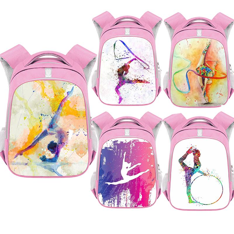 

School Bags Rhythmic Gymnastics Printed Backpack Girl 13-16 Inch Bag Large Capacity Travel Storage Dance Athlete, 13fgymnas09cw