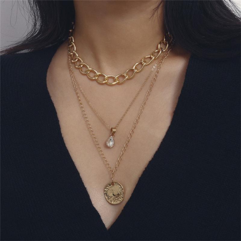 

Pendant Necklaces Ladies Necklace Creative Metal Round Water Drop Women Fashion Jewelry Party Gift Accessories Y20