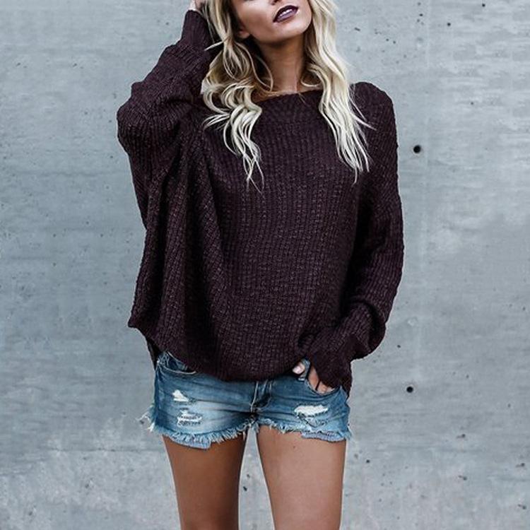 Women's Sweaters Plus Size Autumn Winter Off Shoulder Long Sleeve Oversize Sweater Women Casual Solid One Batwing Knitted