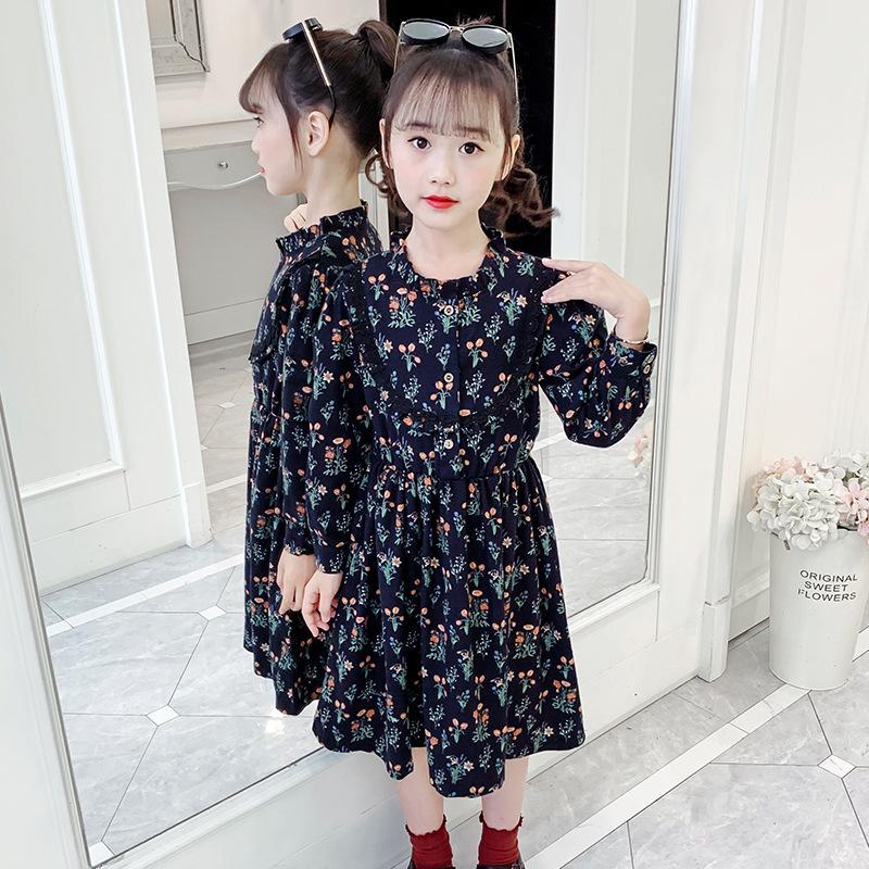 

Girl's Dresses Floral Long Sleeve Autumn Little Big Girls Cotton Preppy Style Dress Clothing Kids Girl Clothes Children, Red;yellow