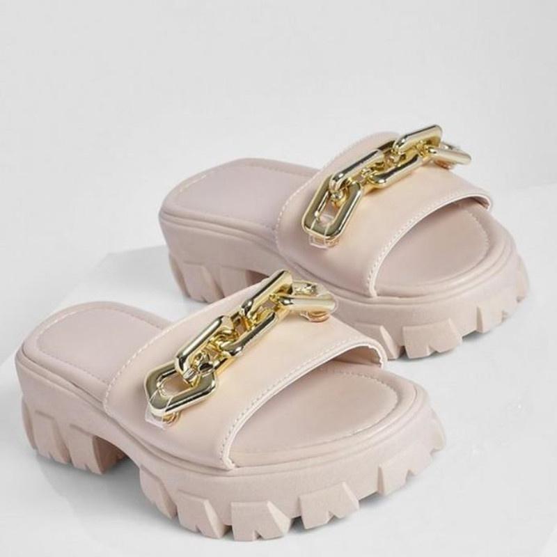 

Slippers Flat Shoes Female Woman's Lady Med Platform Slides Fashion 2021 Girl Luxury Soft Rubber PU, Black