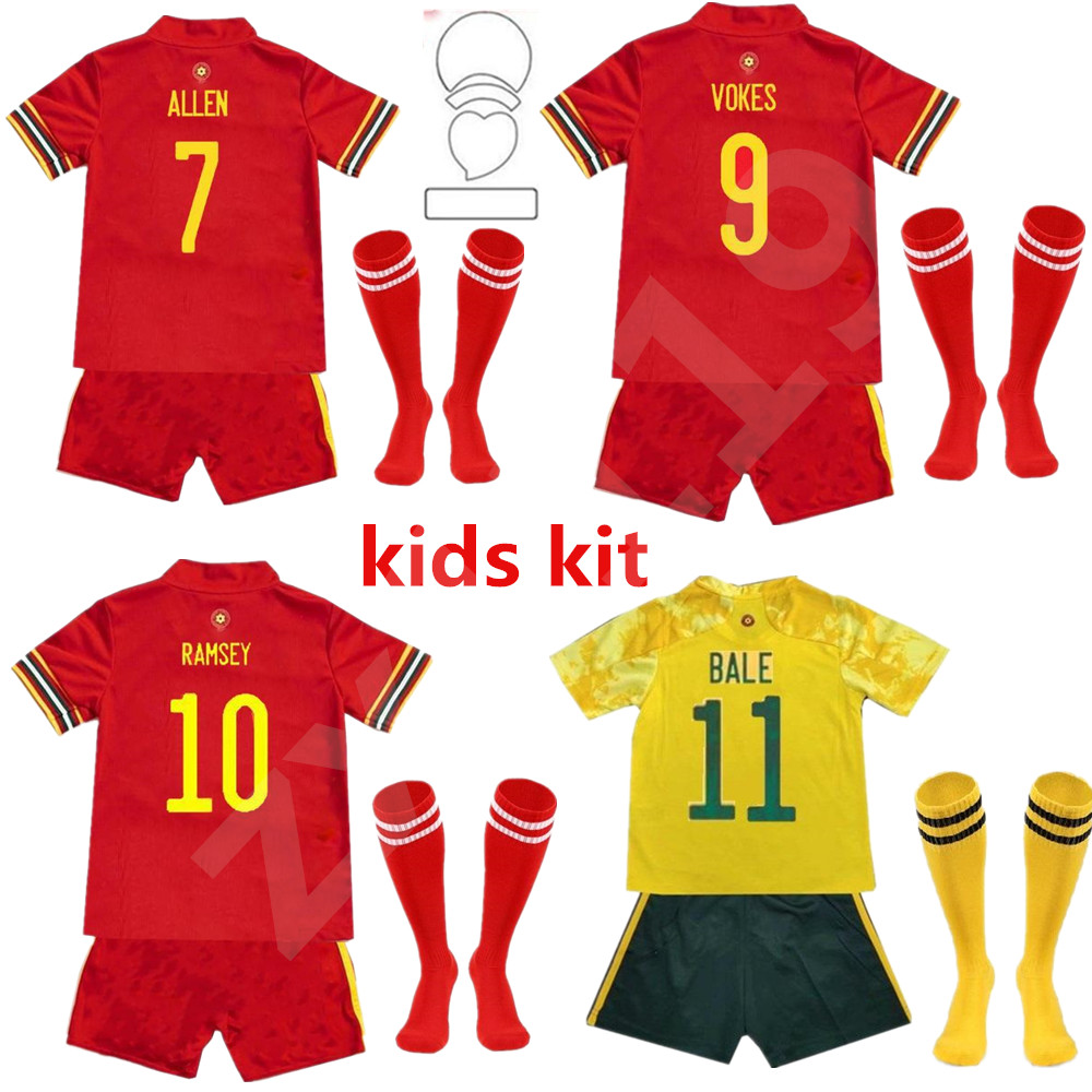 

2021 kids kit youth wales soccer jerseys National Team HOME away BALE JAMES RAMSEY child maillot de football shirts ALLEN Camiseta futol Uniform, Black;yellow
