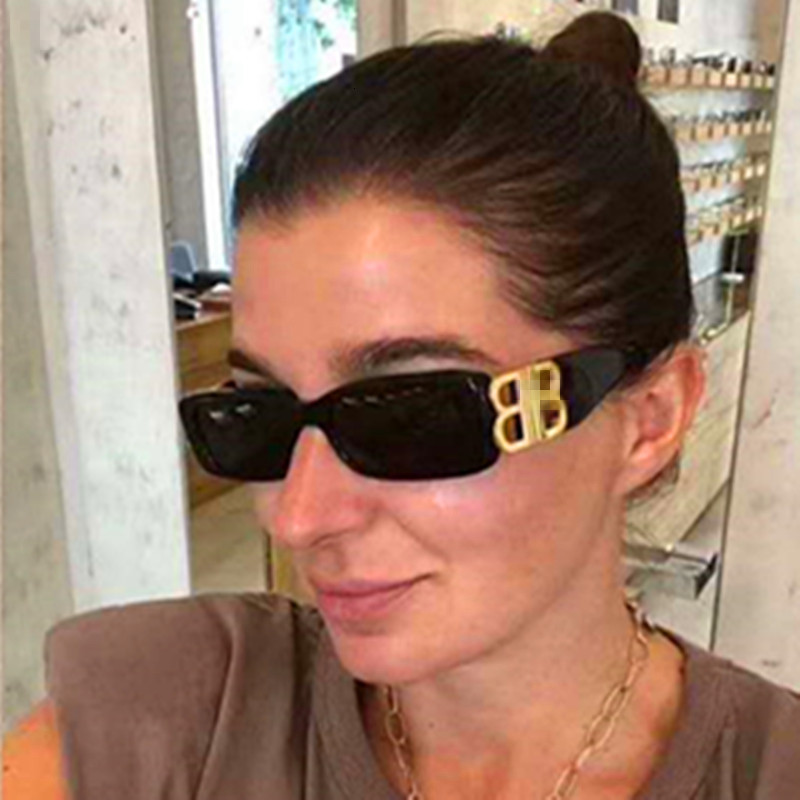 

sunglasses double b rectangle for women men designer letter decoration black square sun glasses female 80s fashionable shade, White;black