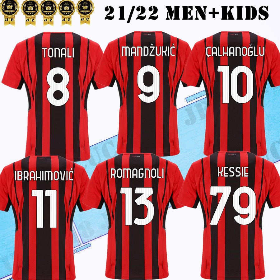 

2021 2022 soccer jersey AC IBRAHIMOVIC Kessie BENNACER ROMAGNOLI 21 22 football shirt THEO REBIC maillot men + kids kit MANDZUKIC, 21/22 home