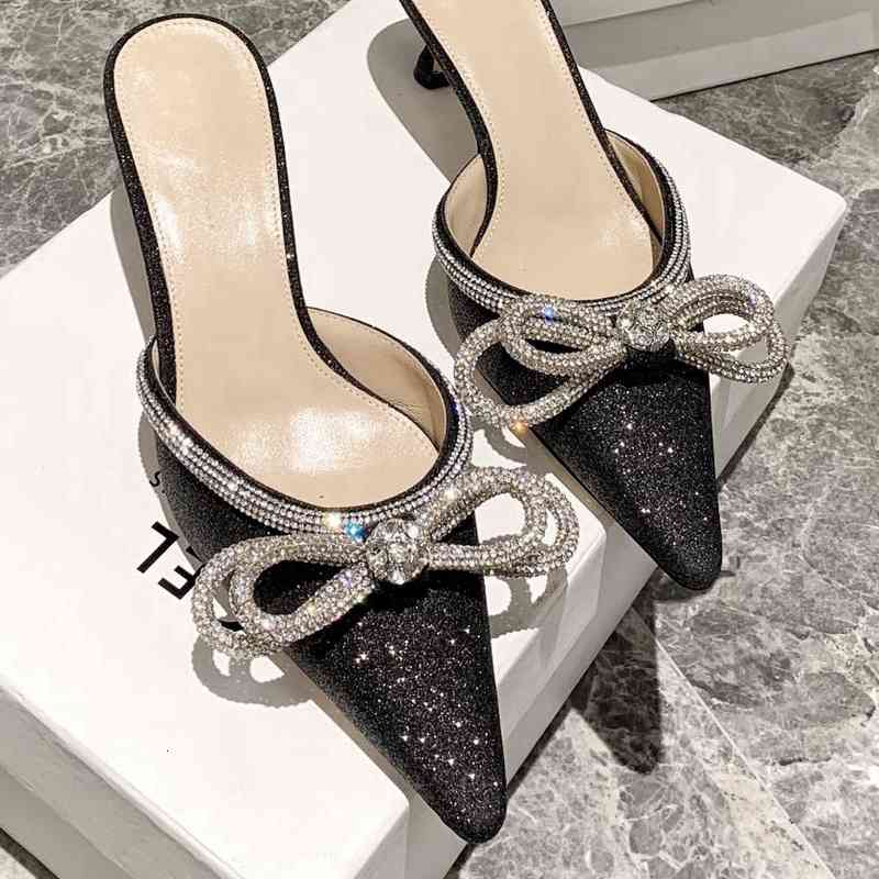 

Sandals ladies in high heels summer sequs toe slippers poted to strass bow seven cm slgs EVIG, 1# shoe box