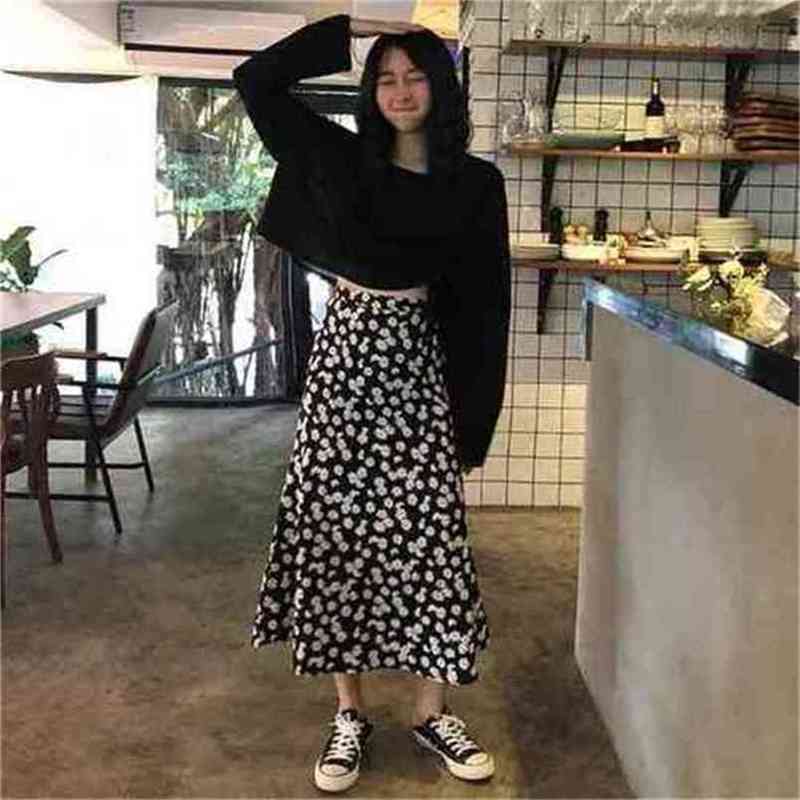 

Flower Pattern Casual Fresh Loose Basic Simple College Wind Summer Chiffon Female Women Arrival A-line Skirts 210702, Multi