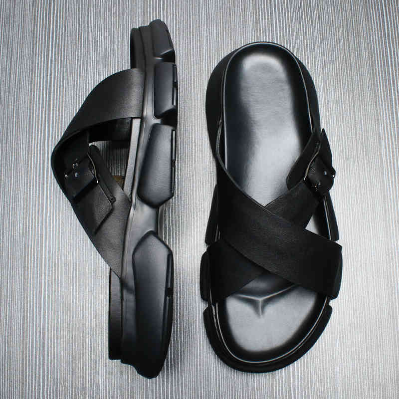 

Slippers antiskid outdoor leisure cross slippers men's trendy shoes Korean beach brand thick bottom sandals CZ7H, 1# shoe box