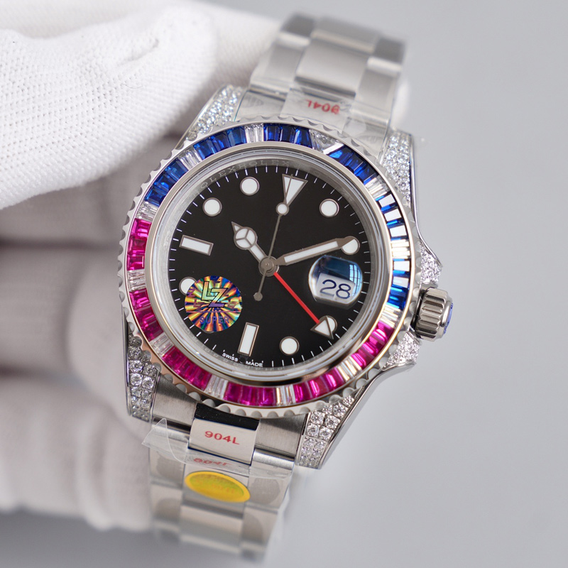 

watch Automatic Movement Great Quality High-defintion Sapphire Mirror Colorful Diamond Bezel Stainless Steel Watchband Dayily Wear Orologio di Lusso, Slivery;brown