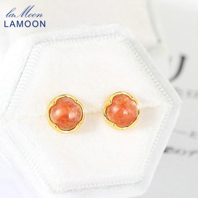

Silver Stud Earring For Women Natural Sunstone 14K Gold Plated Fine Jewelry Korean Handmade Earrings Gift EI148, Golden;silver