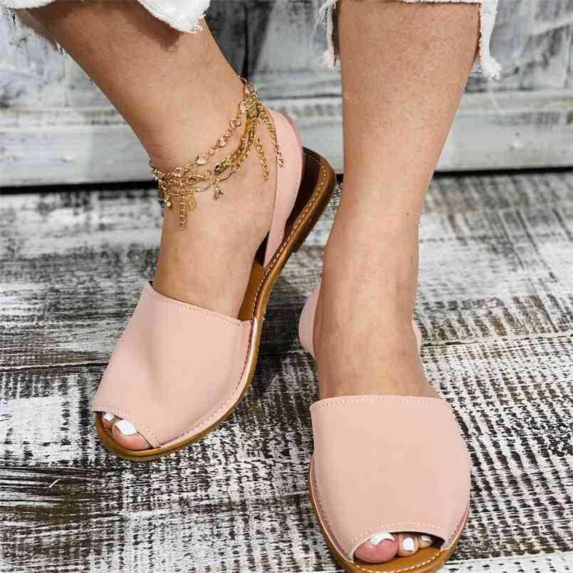 

Summer Women's Sandals PU Leather Hollow Out Retro Slip On Casual Peep Toe Sewing Ladies Flat Shoes Woman Beach Footwear 210607, Black