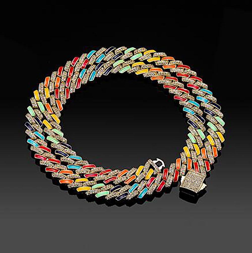

10mm Iced Enamel Cuban Link Chain Necklace &Bracelet 14K White Gold Plated 2 Row Diamond Cubic Zirconia Jewelry 18inch-22inch