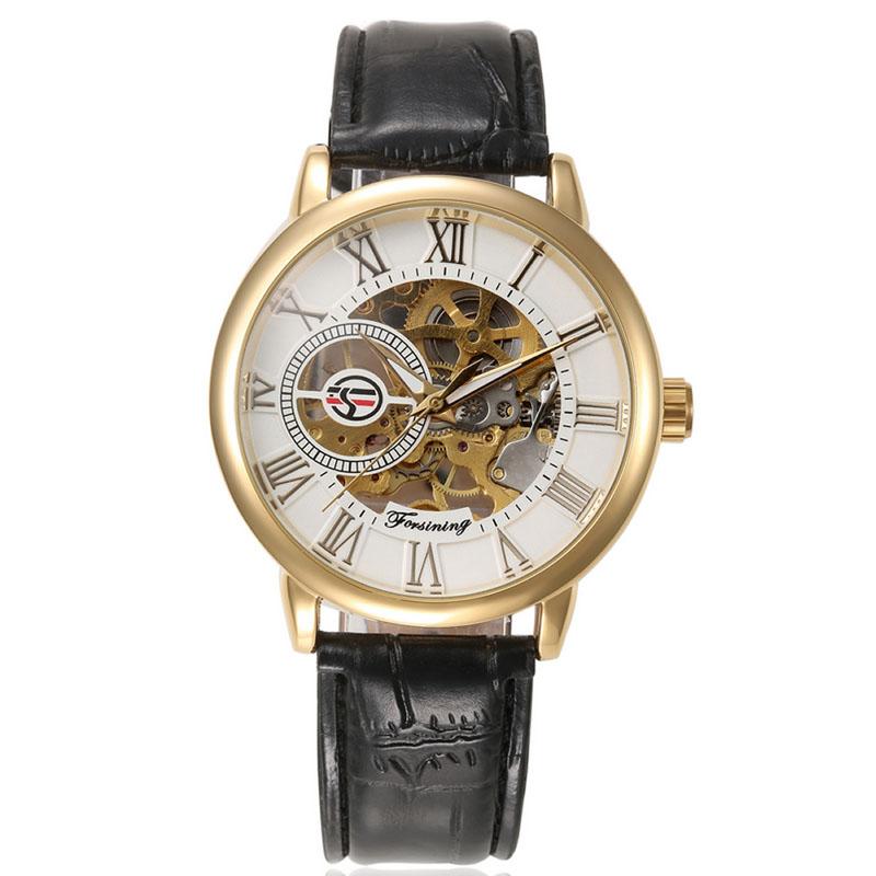 

Wristwatches L5YC Luxury Mens Steampunk Skeleton Stainless Steel Automatic Mechanical Wrist Watch, Gold white black