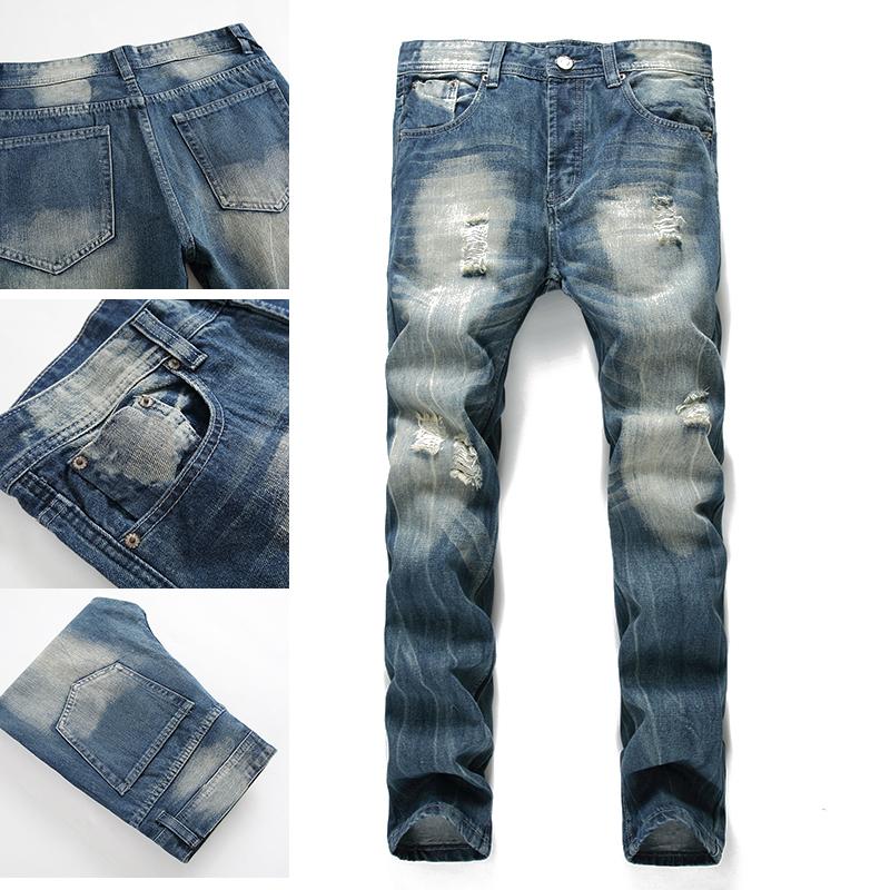 

Men's Jeans Light Blue Ripped 2021 Summer Thin Trendy Brand Slim Pants