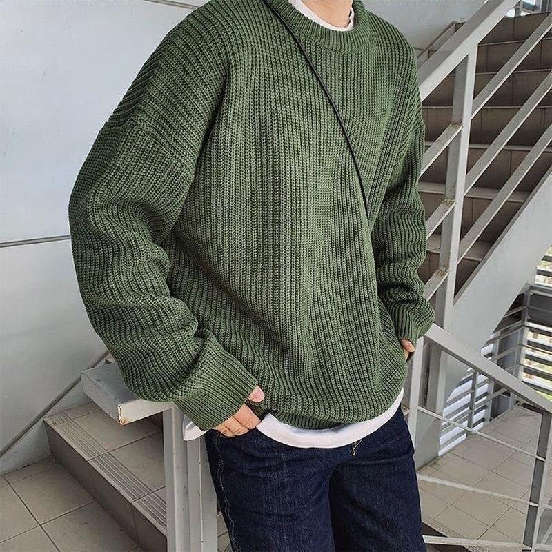 

Men' Sweaters High Quality Solid Color Thick Loose Korean Fashion Winter Sweater Men Japanese Round Neck All-match Knitted Couples, Black