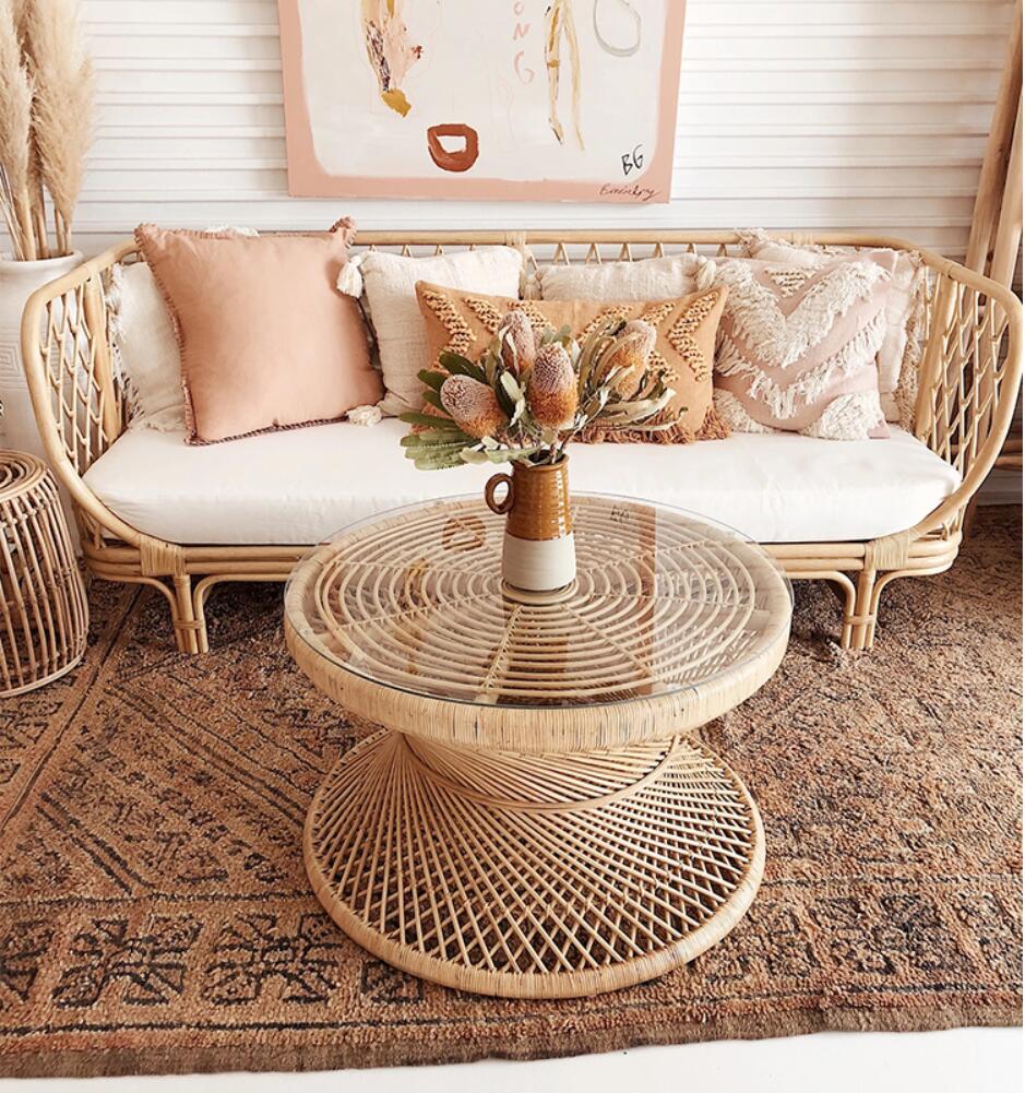 Little tea table with rattan Living Room small corner household simple modern Nordic round tables-image-709616956