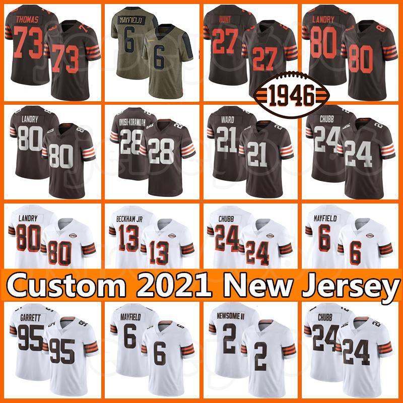 

Myles Garrett Custom Baker Mayfield Nick Chubb Football Jersey Jarvis Landry Brown Odell Beckham Jr Men Jeremiah Owusu-Koramoah Greg Newsome II Bernie Kosar Ward, Custom women +patch(bulang)